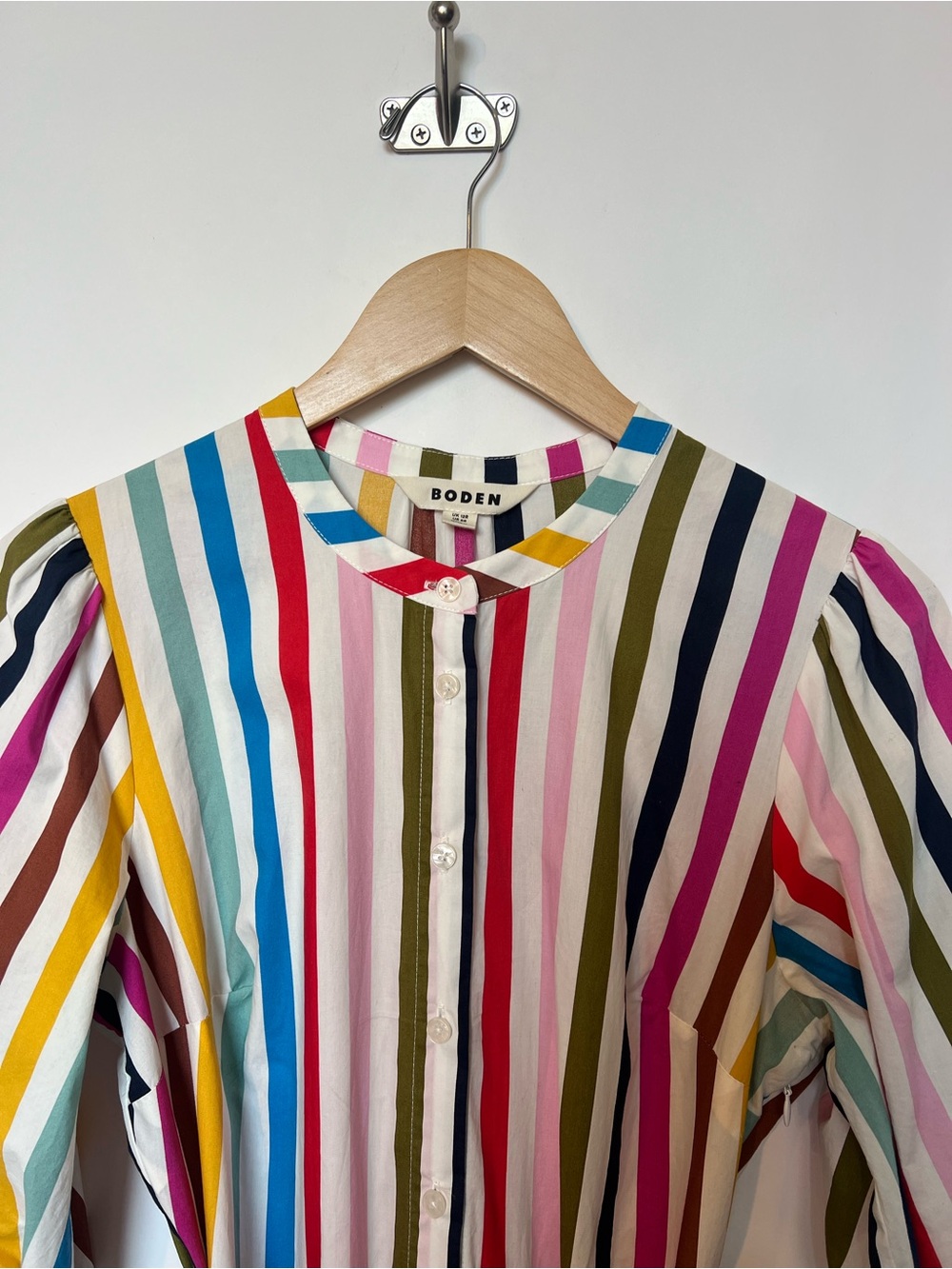 Boden Alba Rainbow Stripe Cotton Tiered Maxi Dress Belted Vertical Stripe US8 - Picture 5 of 16